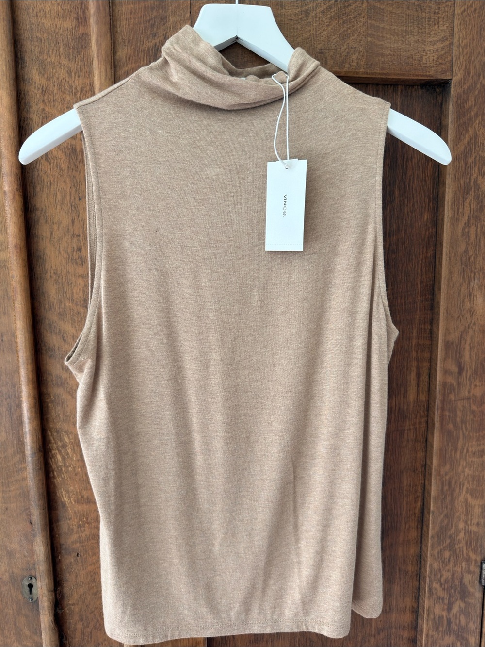 Vince Sleeveless Mock Neck Tank Top - Camel